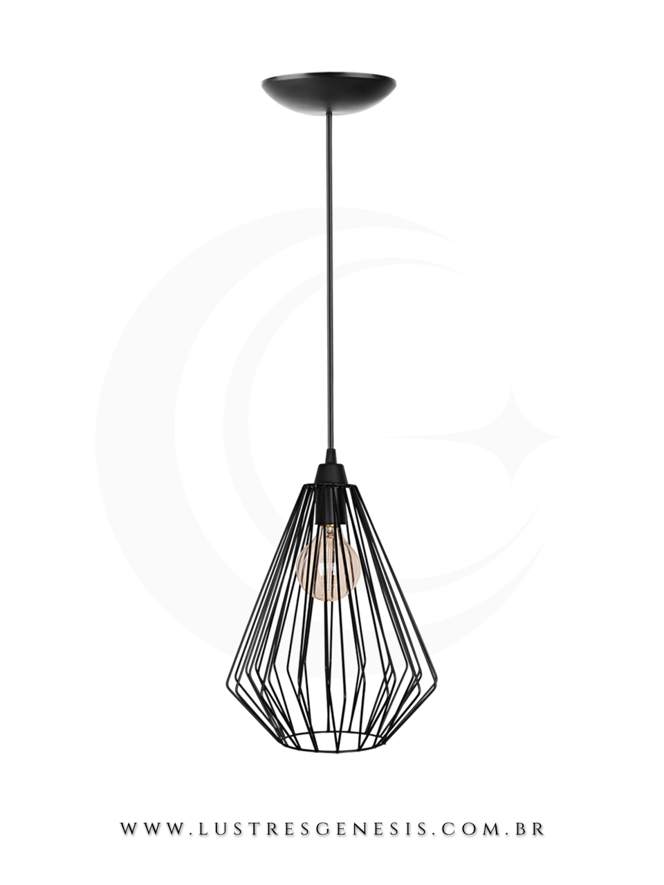 Luminária Pendente Industrial Aramado Preto Deca 26cm de Diâmetro para bancada de cozinha, área gourmet e sala de estar